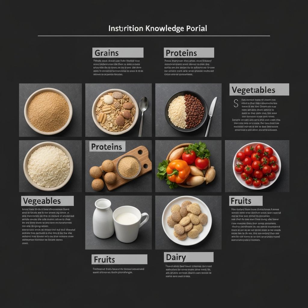 Visual representation of diverse food groups organized by nutritional category