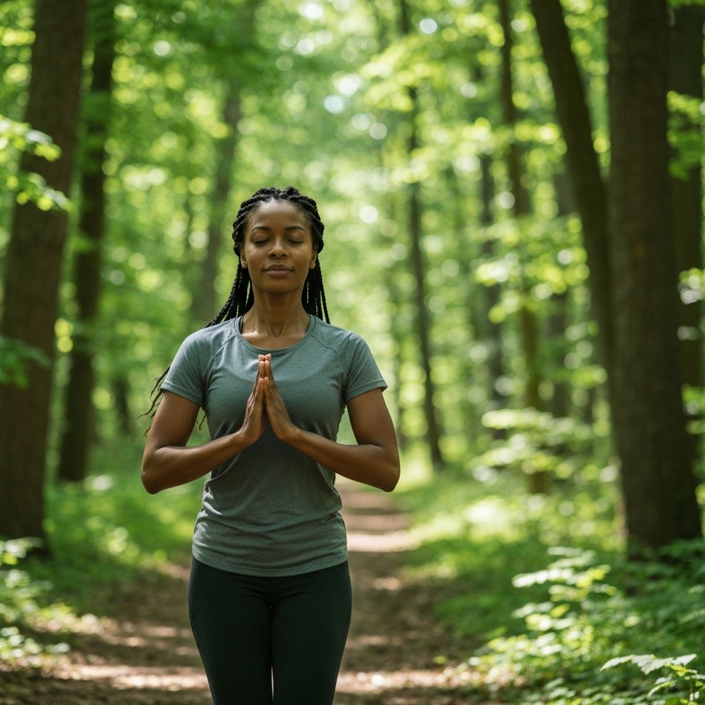 Individual in nature demonstrating mental health benefits of physical activity
